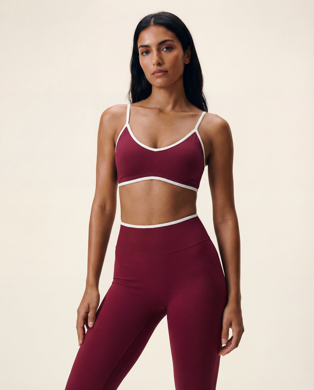 AYRAWER Sculpted Motion seamless activewear in cherry red, featuring a fitted design and smooth, stretchy fabric for workout comfort.