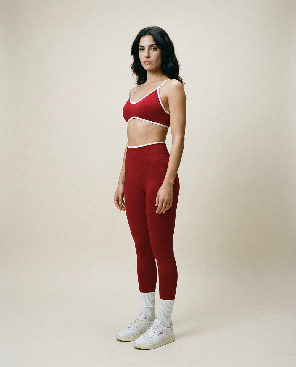 AYRAWER Dynamic Set Red, vibrant red fabric with stylish side design, showcasing modern fashion and bold color.