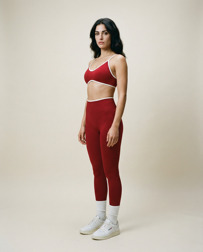 AYRAWER Dynamic Set Red, vibrant red fabric with stylish side design, showcasing modern fashion and bold color.