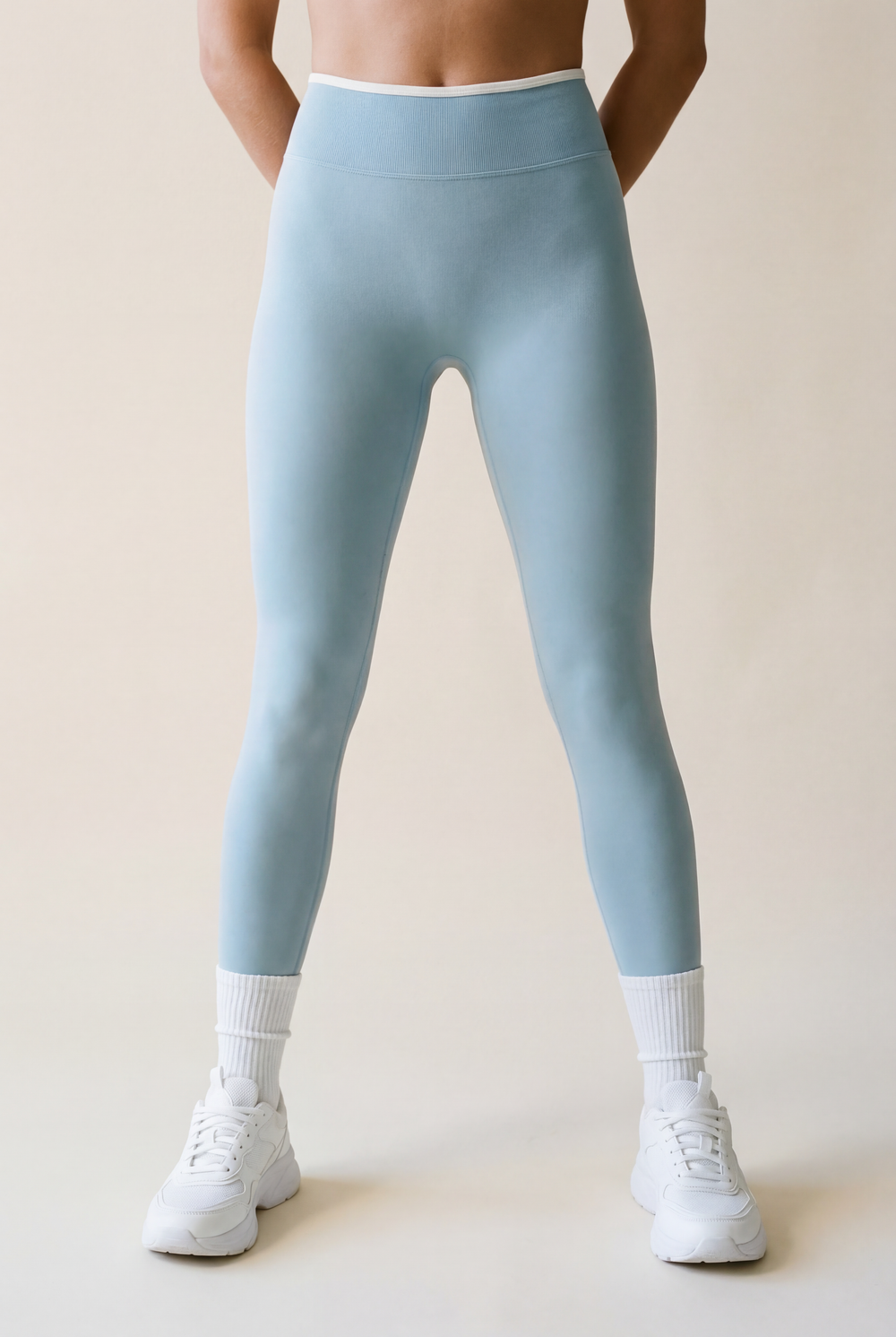 AYRAWER Dynamic Set Sky front view featuring vibrant blue and white fabric with detailed stitching and modern design.